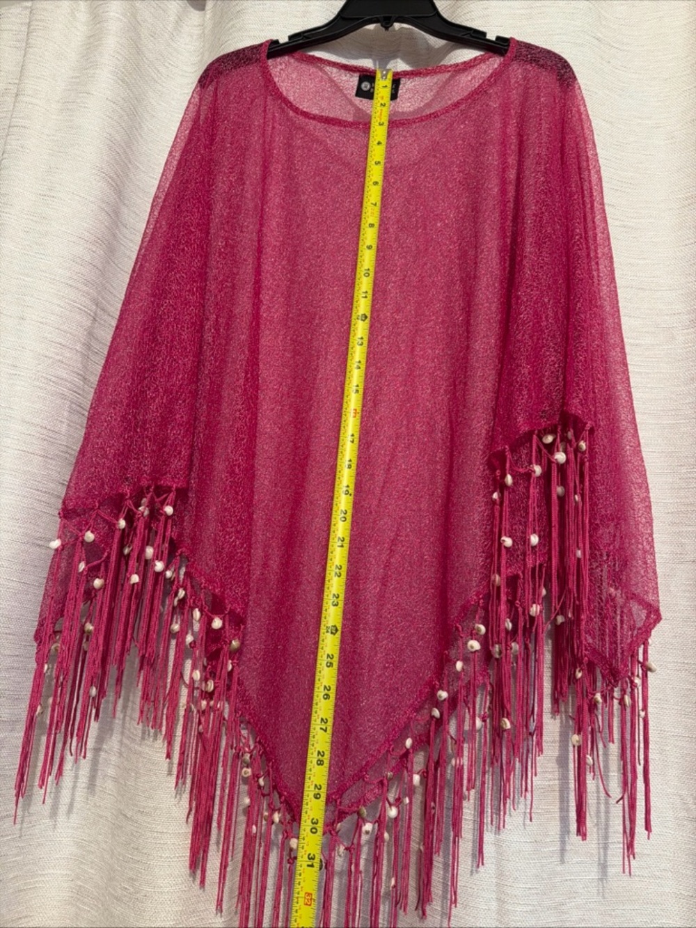 Maggie Barnes Fuchsia Sheer Fringe Poncho with Bead Accents - Picture 8 of 8